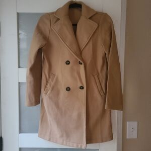 SHEIN Camel Double Breasted Coat With Welt Pocket Small